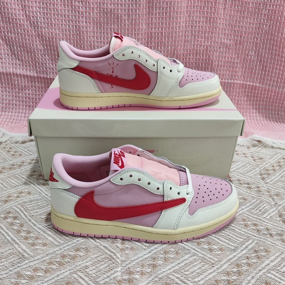 Travis Scott Pink and White Women's Low-Top Sneakers - Picture 6 of 7